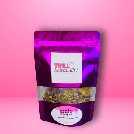 Purple package of 'Trill Spirituality' on a pink background